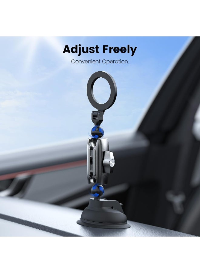 TELESIN°Magnetic Aluminum Suction Cup Car Phone Holder for Video Recording, 360° Adjustment Car Phone Mount Dashboard Phone Holder for Magsafe, Windshield Window Dash Vent Mount for iPhone Android - Image 5